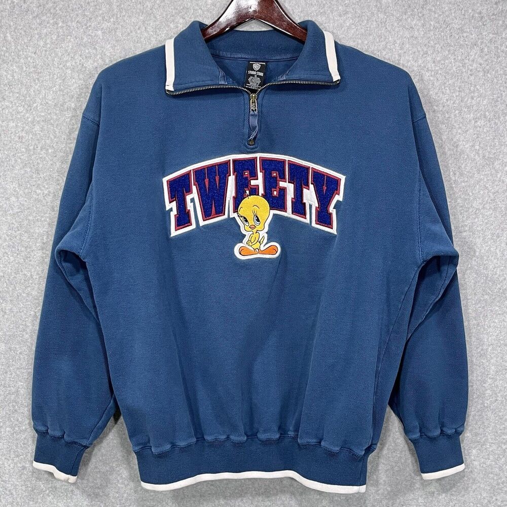 Vintage Tweety Sweatshirt Women Medium Warner Bro Studio Store‎ Quarter Zip READ